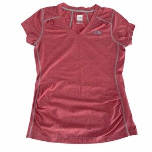 THE NORTH FACE Heathered Coral Pink Athletic V-Neck Activewear T-Shirt m